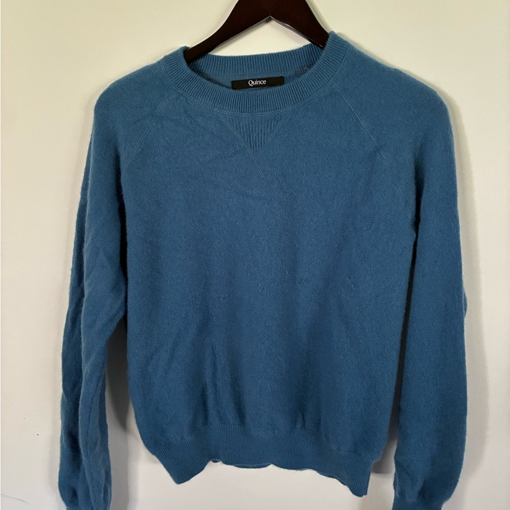Quince Blue Crewneck Sweater Classic Knit Design